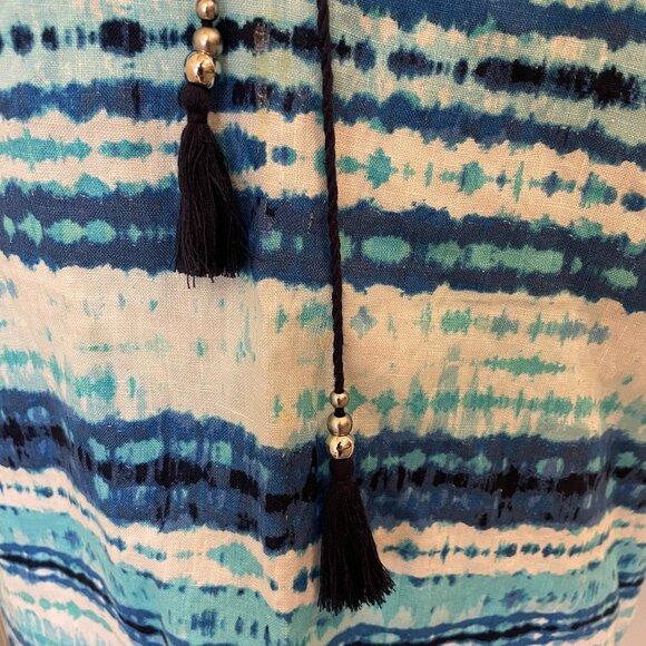 Ruby Rd. Watercolor Blue Tie Dye Linen Tunic Large 3/4 Length Sleeves Tie Front - Picture 3 of 10
